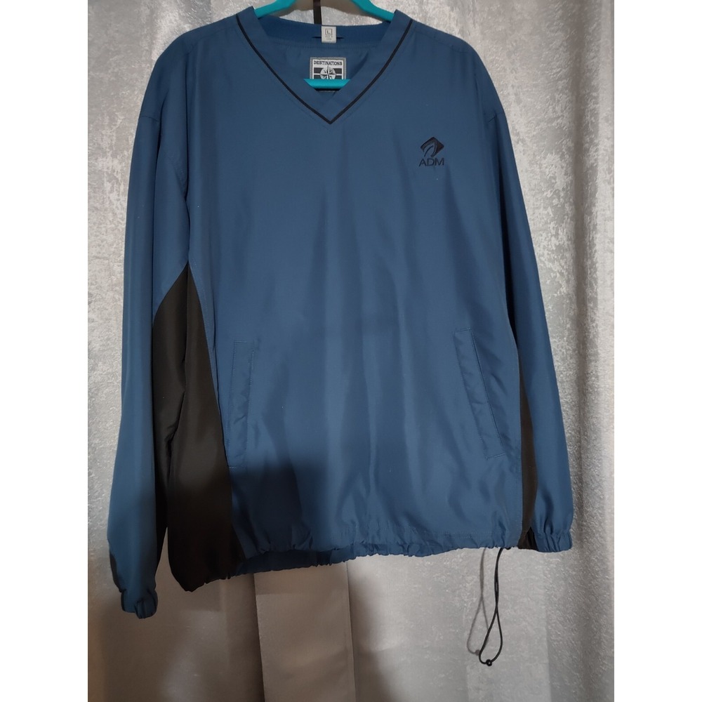 Destinations V-Neck Golf Pullover Coat Size L Polyester Blue Black‎ Long Sleeve